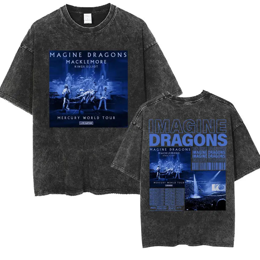 Imagine Dragons® – “Loom” Tour Retro Washed T-Shirt – Unisex Loose Fit Hip Hop Style