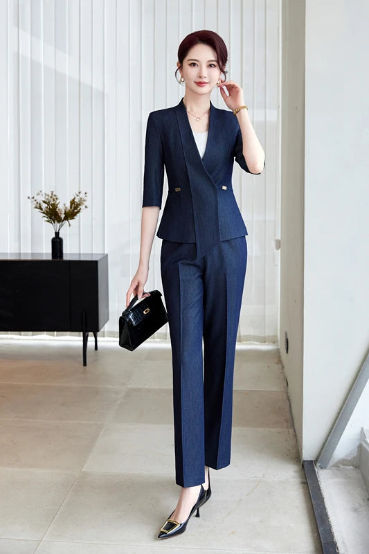 LadyForm® – Elegant Women’s Blazer Skirt Suit Set by NAVIU