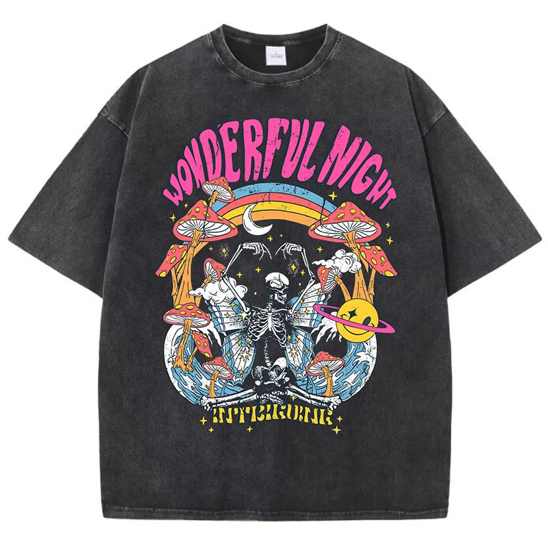 Wonderful Night® – Women’s Oversized Summer T-Shirt with Skeleton, Butterfly & Wave Graphic Streetwear