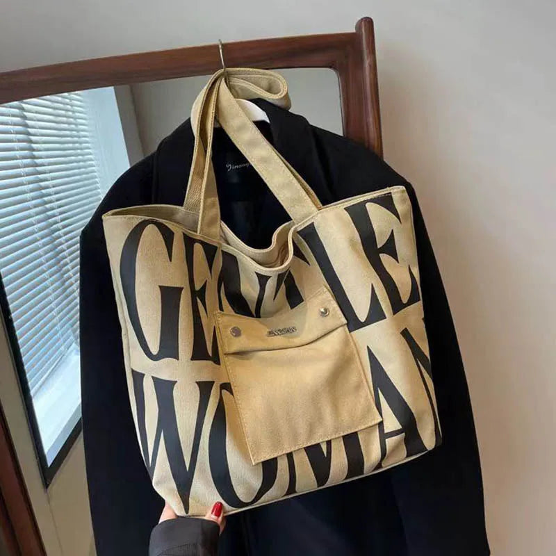 ClassEase® – Large Capacity Single Shoulder Canvas Bag with Stylish Letter Print