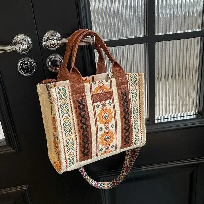 BohoLuxe® – Cotton & Linen Bohemian Print Mini Tote for Free-Spirited Women